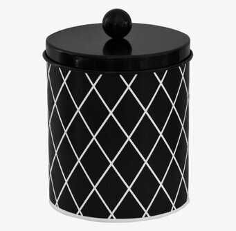 Plåtburk Rut Liten Svart från La Shelf med geometriskt mönster