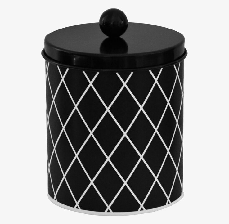 Plåtburk Rut Liten Svart från La Shelf med geometriskt mönster
