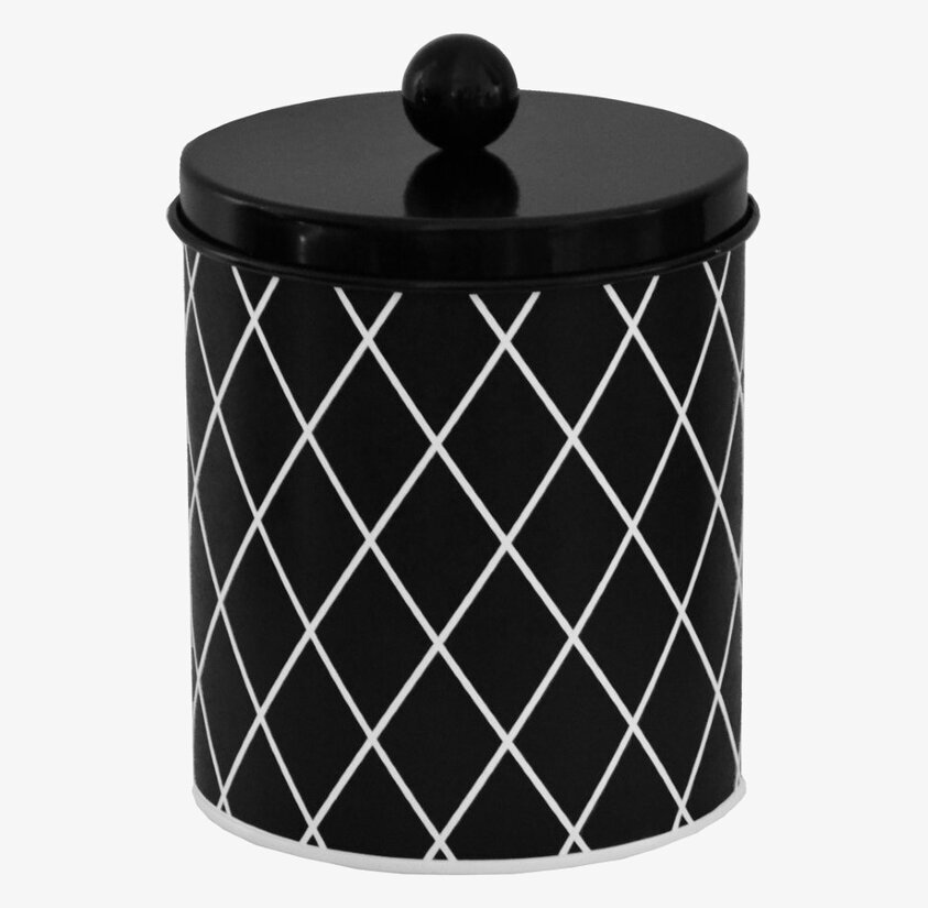 Plåtburk Rut Liten Svart från La Shelf med geometriskt mönster