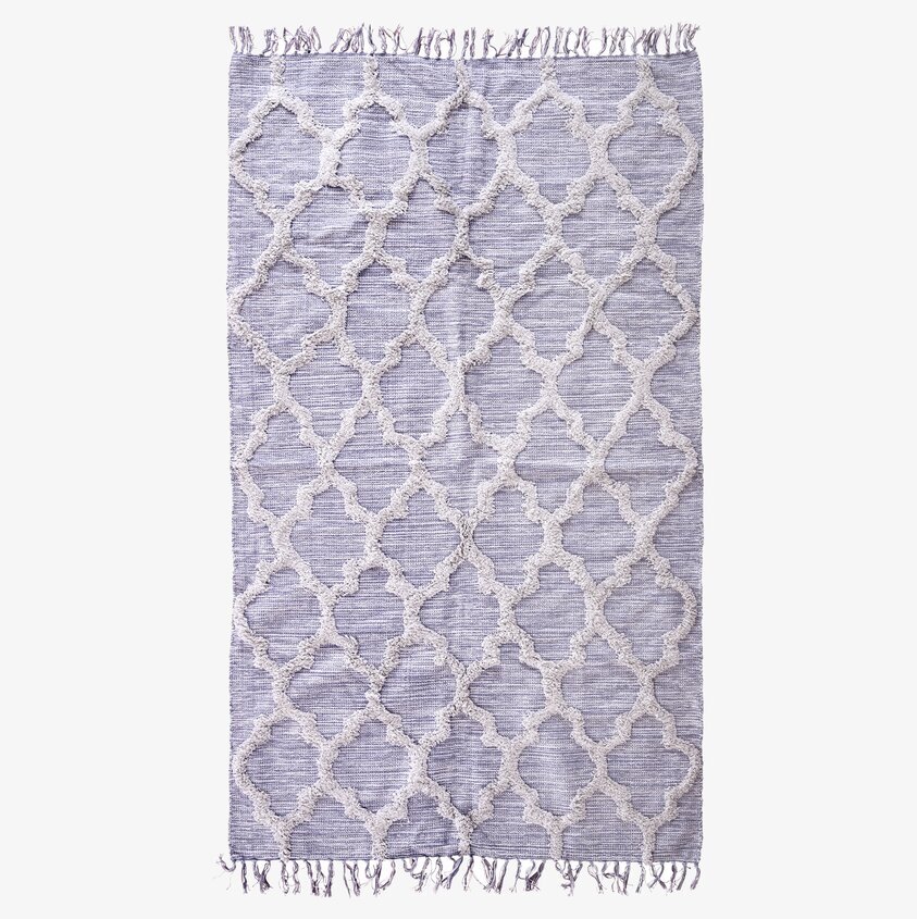 Golvmatta Lavendel från Rice med lila nyans och vita mönster
