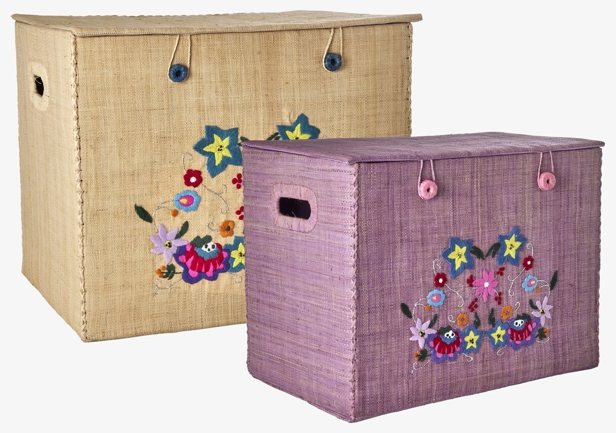 Förvaringsbox Broderade Blommor Large från Rice, två boxar