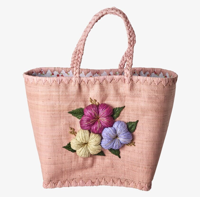 Väska Heavy Flower Embroidery Pink från Rice med blommor