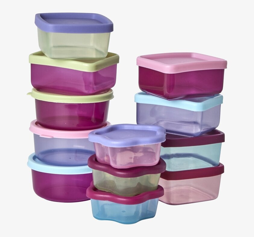 Små plastburkar 12-Pack från Rice i olika färger