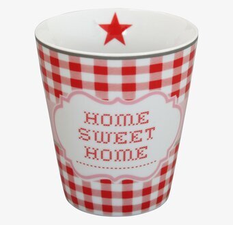 Happy Mugs - Home Sweet Home från Krasilnikoff, rödvitrutig mugg
