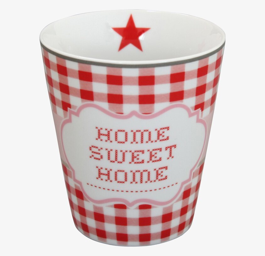 Happy Mugs - Home Sweet Home från Krasilnikoff, rödvitrutig mugg