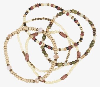 Armband Trä/Glaspärlor Set/5 från IB Laursen på vit bakgrund