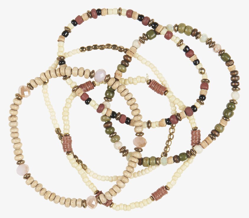 Armband Trä/Glaspärlor Set/5 från IB Laursen på vit bakgrund