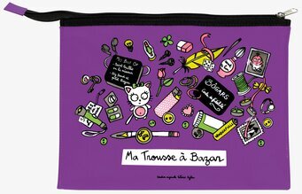 Väska Tjejprylar lila från Derriére la porte med kattmotiv