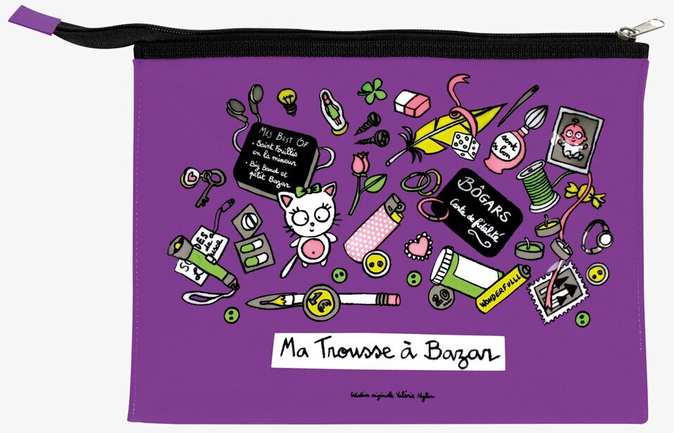 Väska Tjejprylar lila från Derriére la porte med kattmotiv