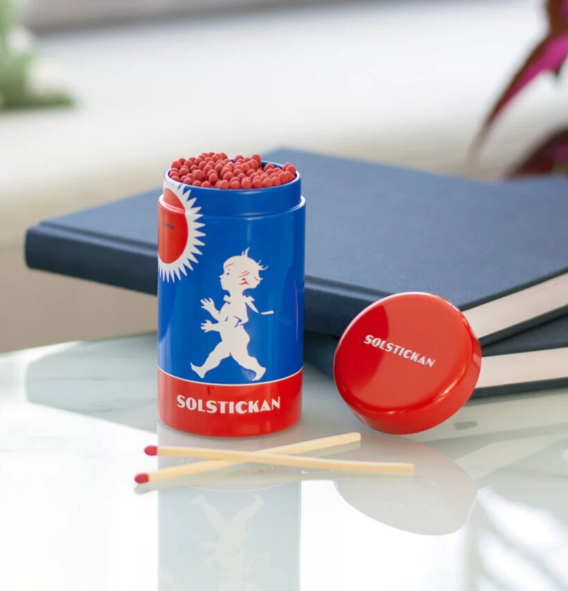 Tändsticksrör Original från Solstickan i blå och röd design