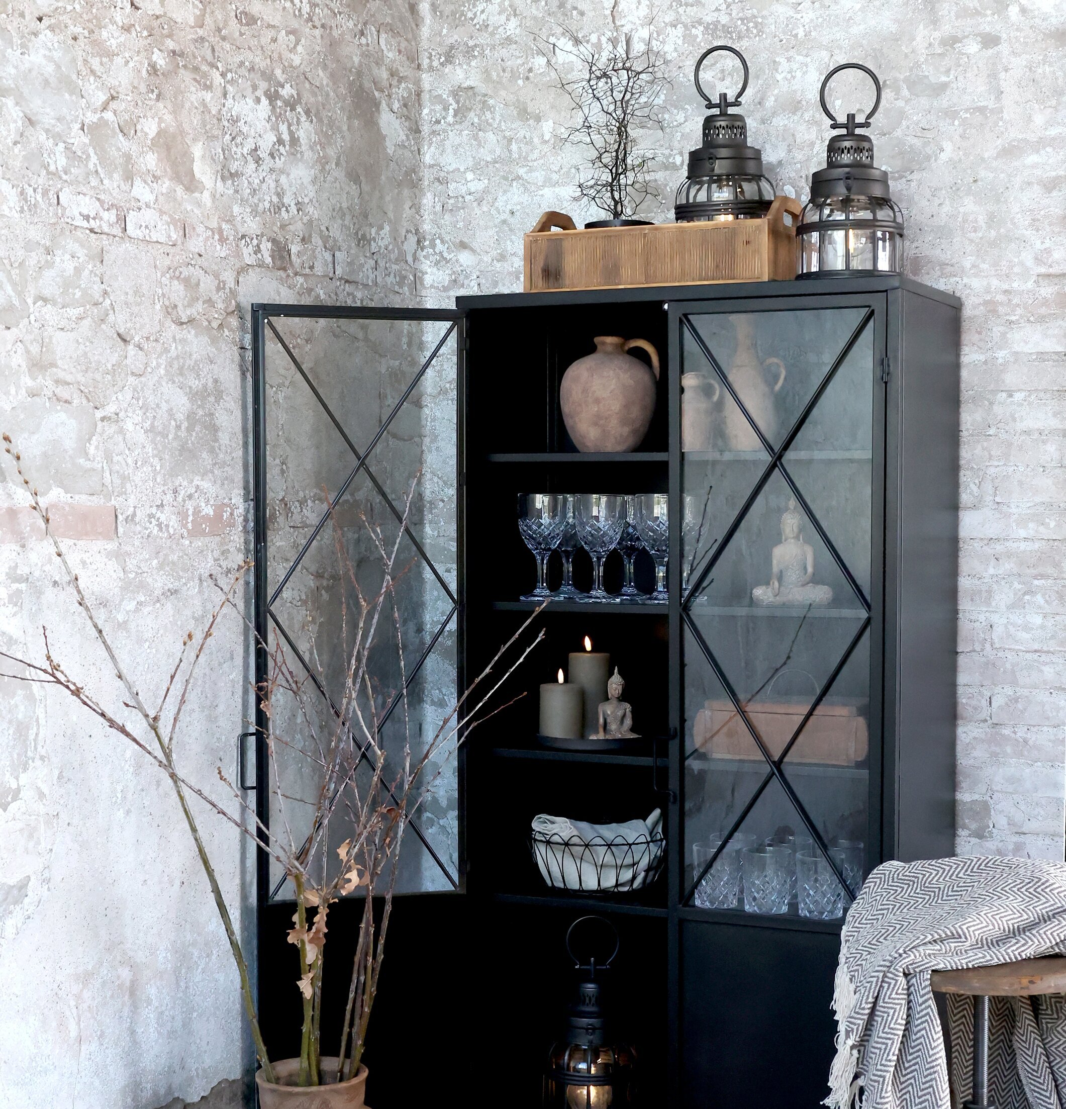 Fransk Stall-Lanterna Antiksvart H39.5cm från Chic Antique