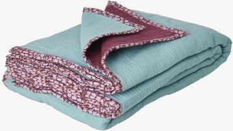 Cotton Crinkle Plaid - Flower Edge från Rice i turkosblått