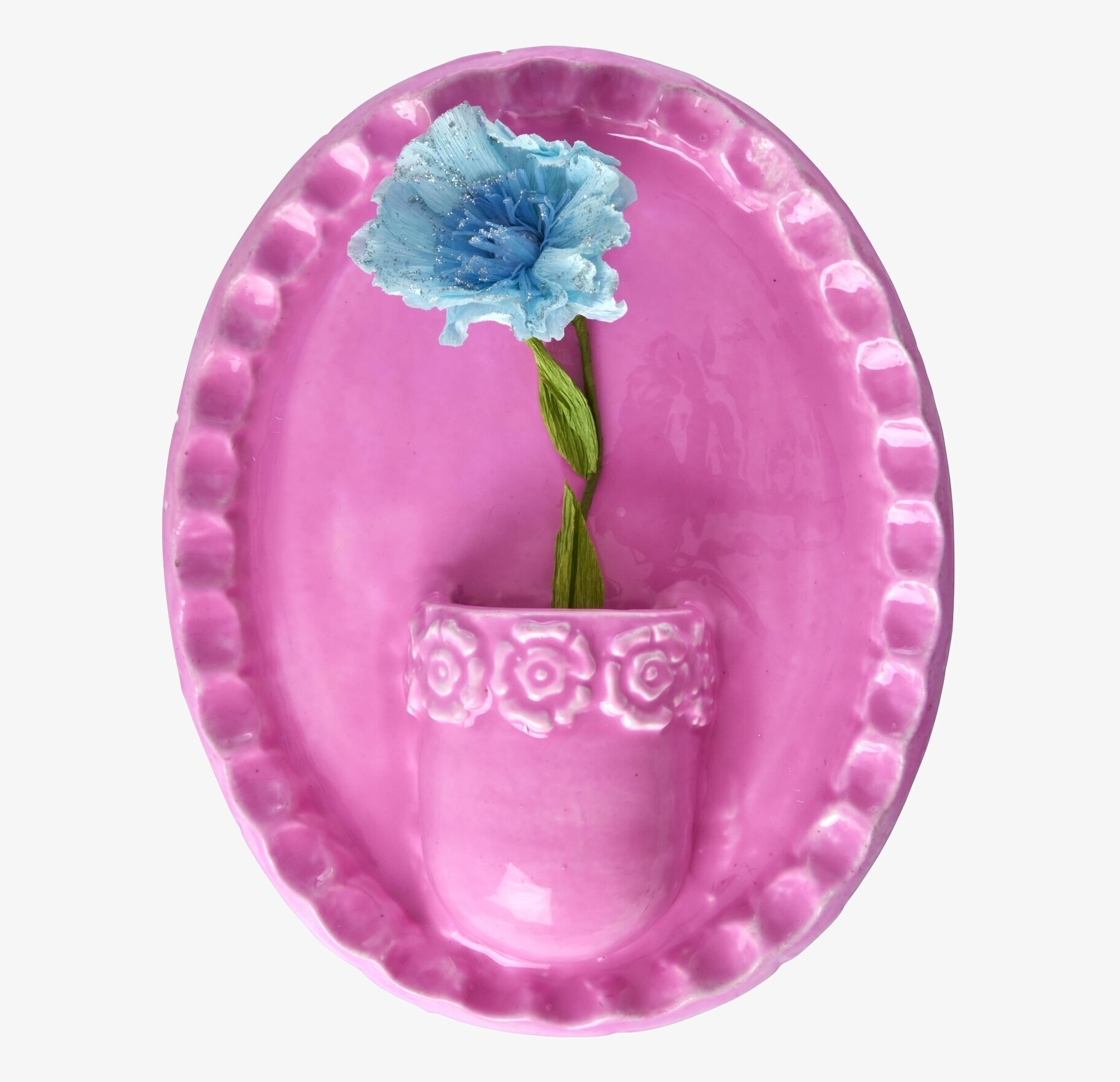 Väggdekoration Rosa från Rice med rosa skål och blå blomma