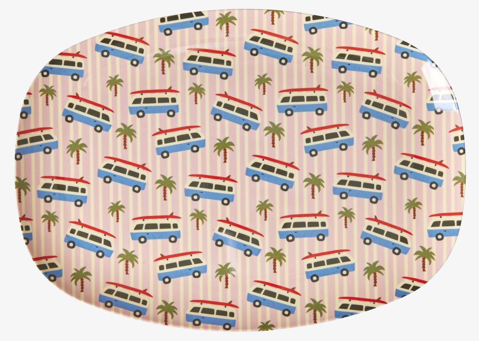 Tallrik Pink Cars Print från Rice med färgglada bilar och palmer