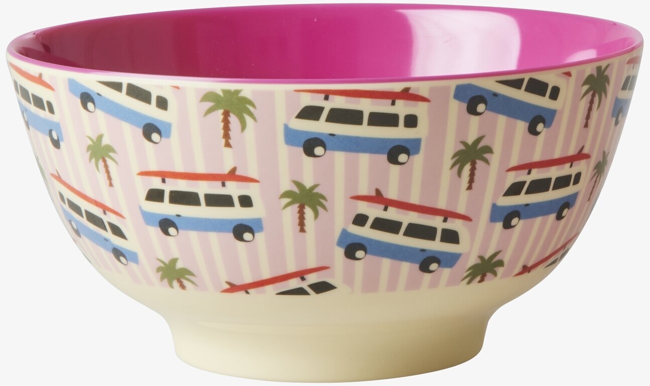 Skål Pink Cars Print från Rice med bilar och palmer