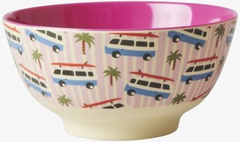 Skål Pink Cars Print från Rice med bilar och palmer