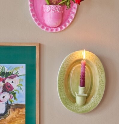 Väggljusstake Grön från Rice med dekorativt mönster och ljus