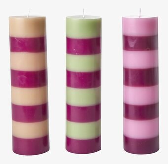 Blockljus - Striped Candles 15cm från Rice i tre färgteman