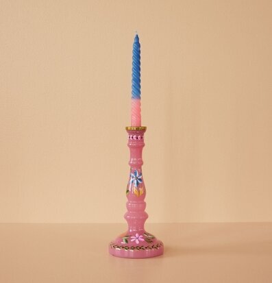 Ljusstake Med Handmålade Blommor Rosa från Rice i rosa färg