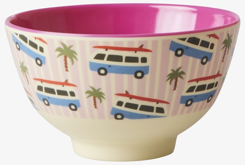 Liten Skål Pink Cars Print från Rice med bilar och palmer