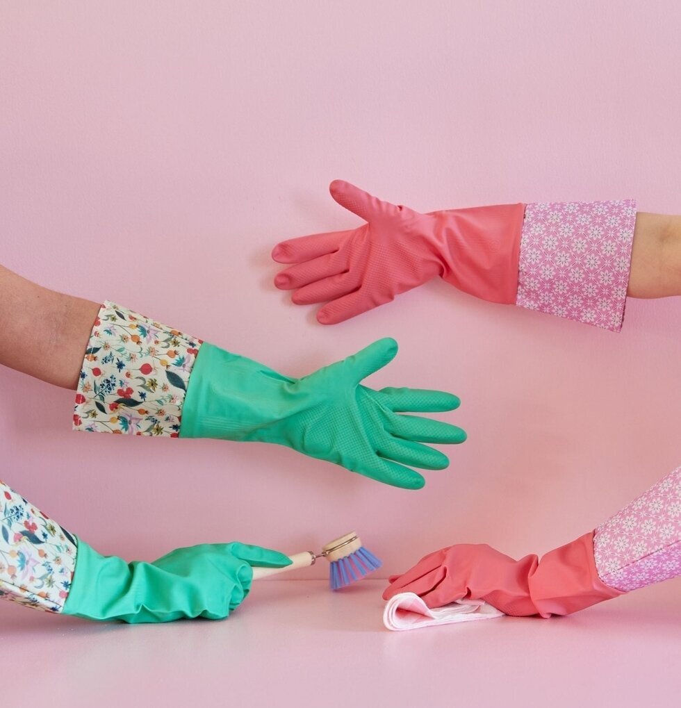 Städhandskar - Printed Edge från Rice i rosa och grönt