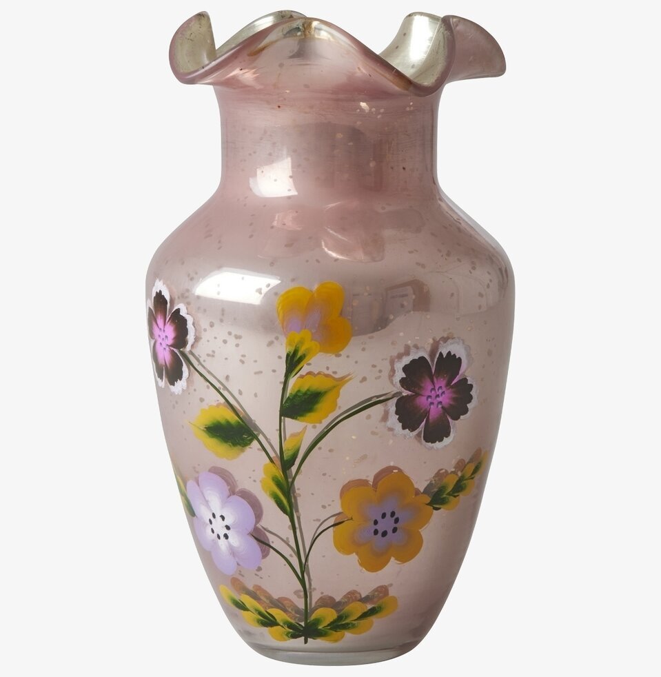 Vas Flower Pink från Rice med handmålade blommotiv i glas