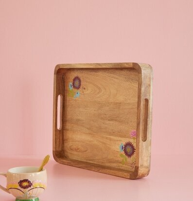 Träbricka - Handpainted Flowers från Rice med blommotiv