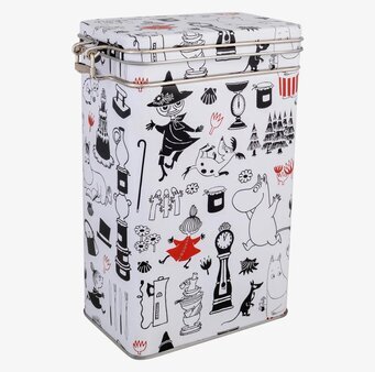 Bild av rektangulär kaffeburk med Muminmotiv