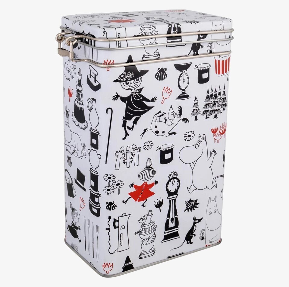 Bild av rektangulär kaffeburk med Muminmotiv