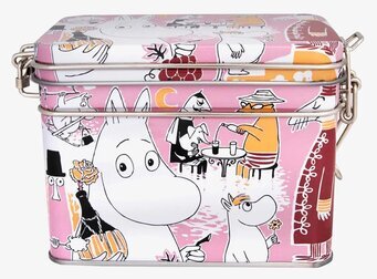 Bild av rosa teburk med Muminmotiv och nostalgisk känsla