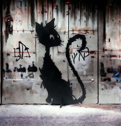 #ÄlskaPlåt Katt Svart från Älskaplåt mot graffiti-vägg