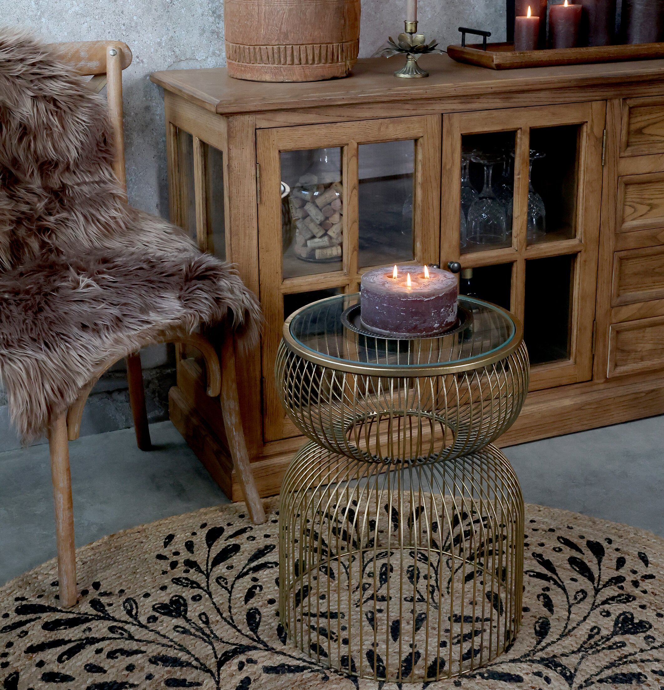 Glasbord/Avlastningsbord Mässing H51/Ø40cm från Chic Antique