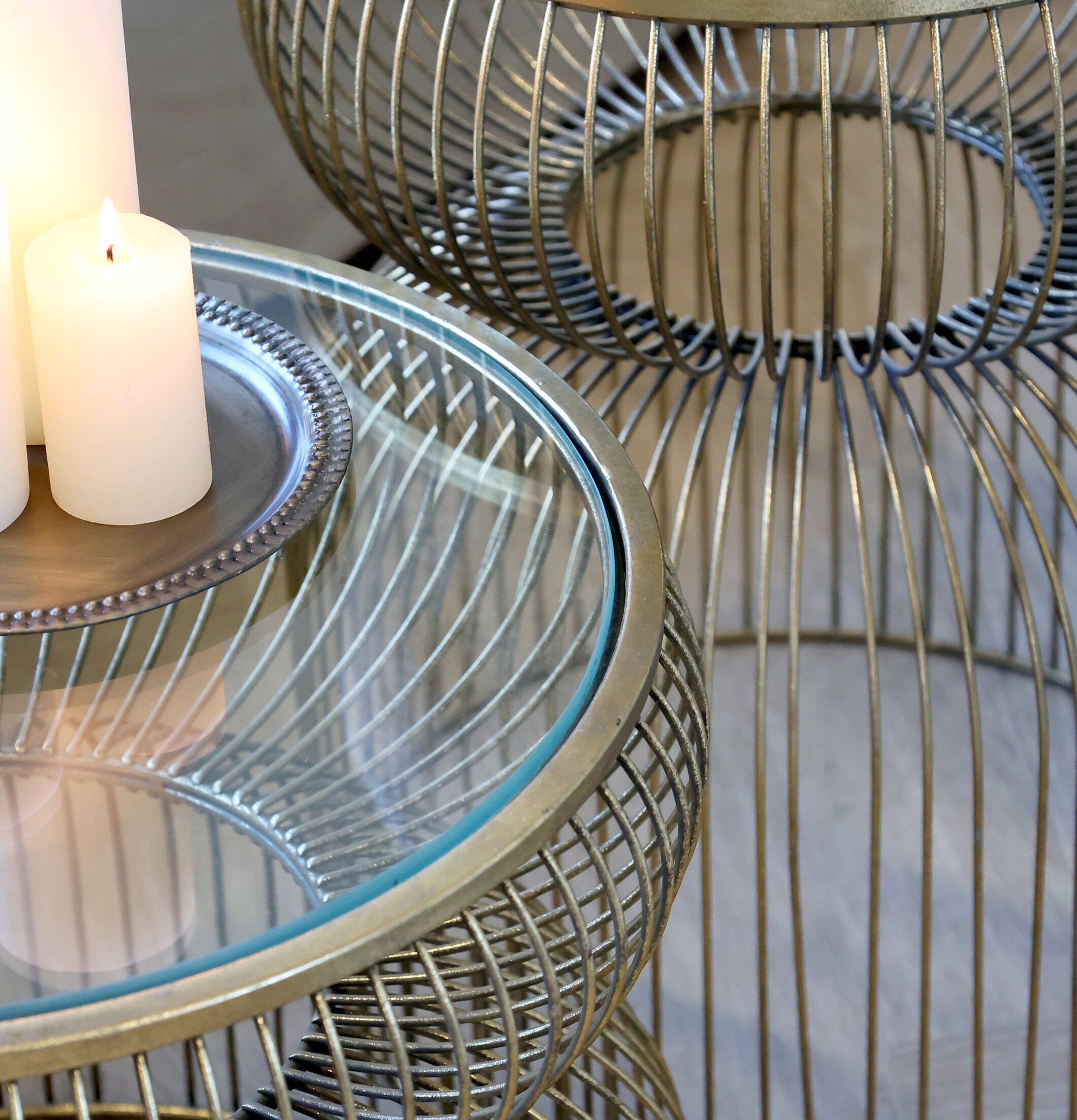 Chic Antique Glasbord/Avlastningsbord Mässing H40/Ø47,5cm