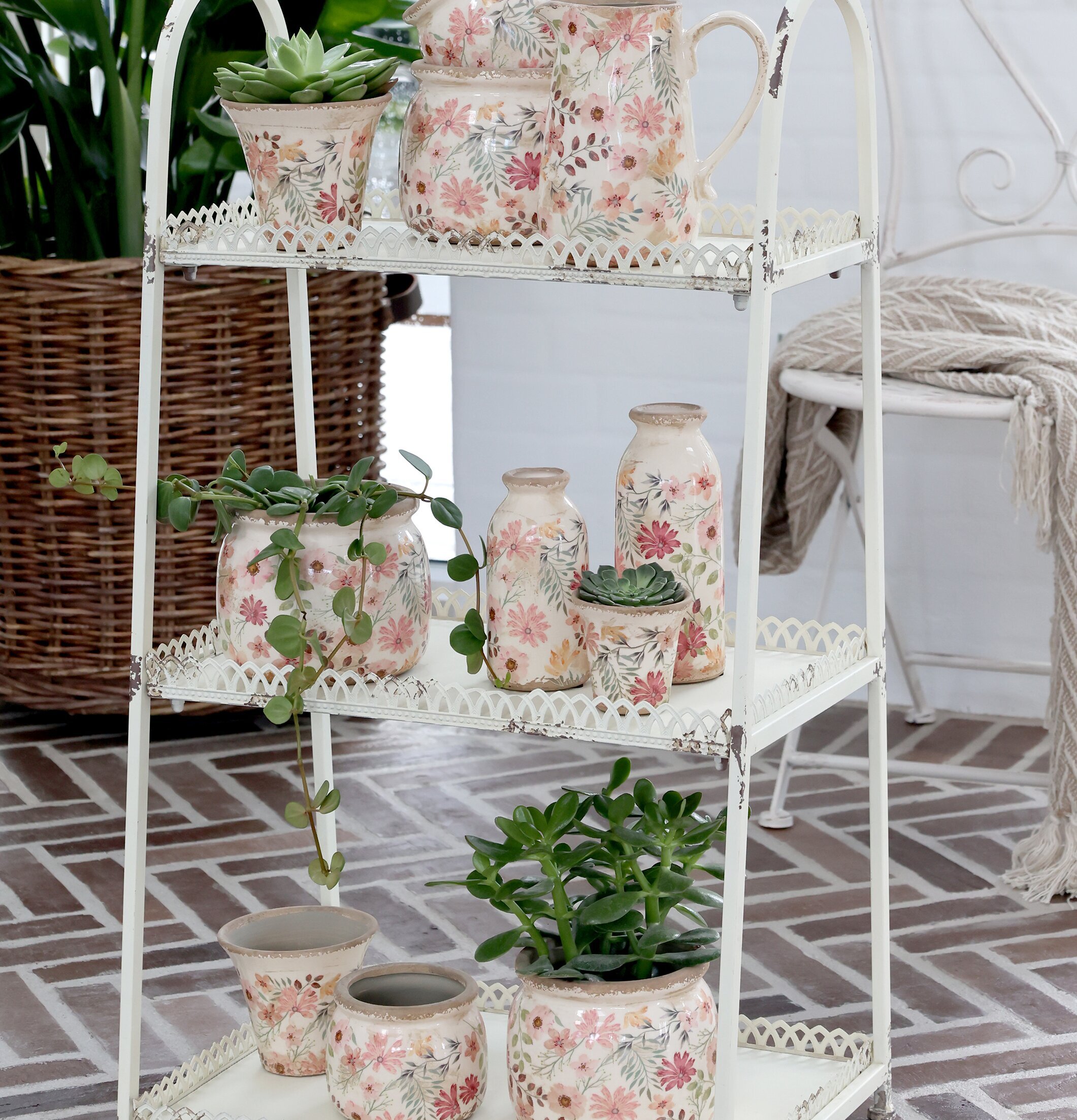 Auray Kruka Blomster Rosa/Antik Creme 8.5cm från Chic Antique