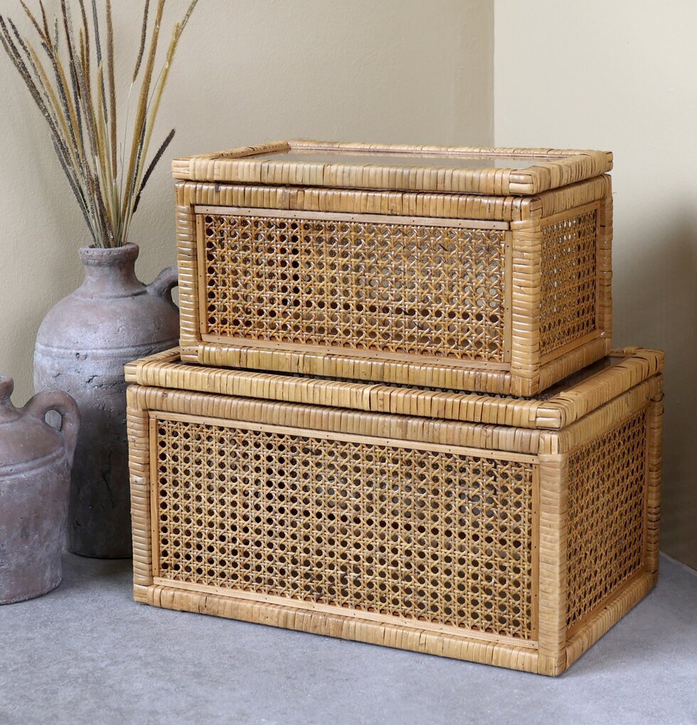 Förvaringslådor Set/2 Flätad Rotting från Chic Antique
