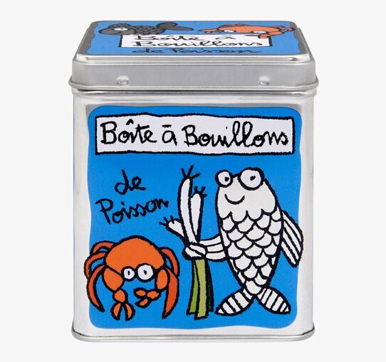 Plåtburk Buljong Blå från Derriére la porte med fiskmotiv