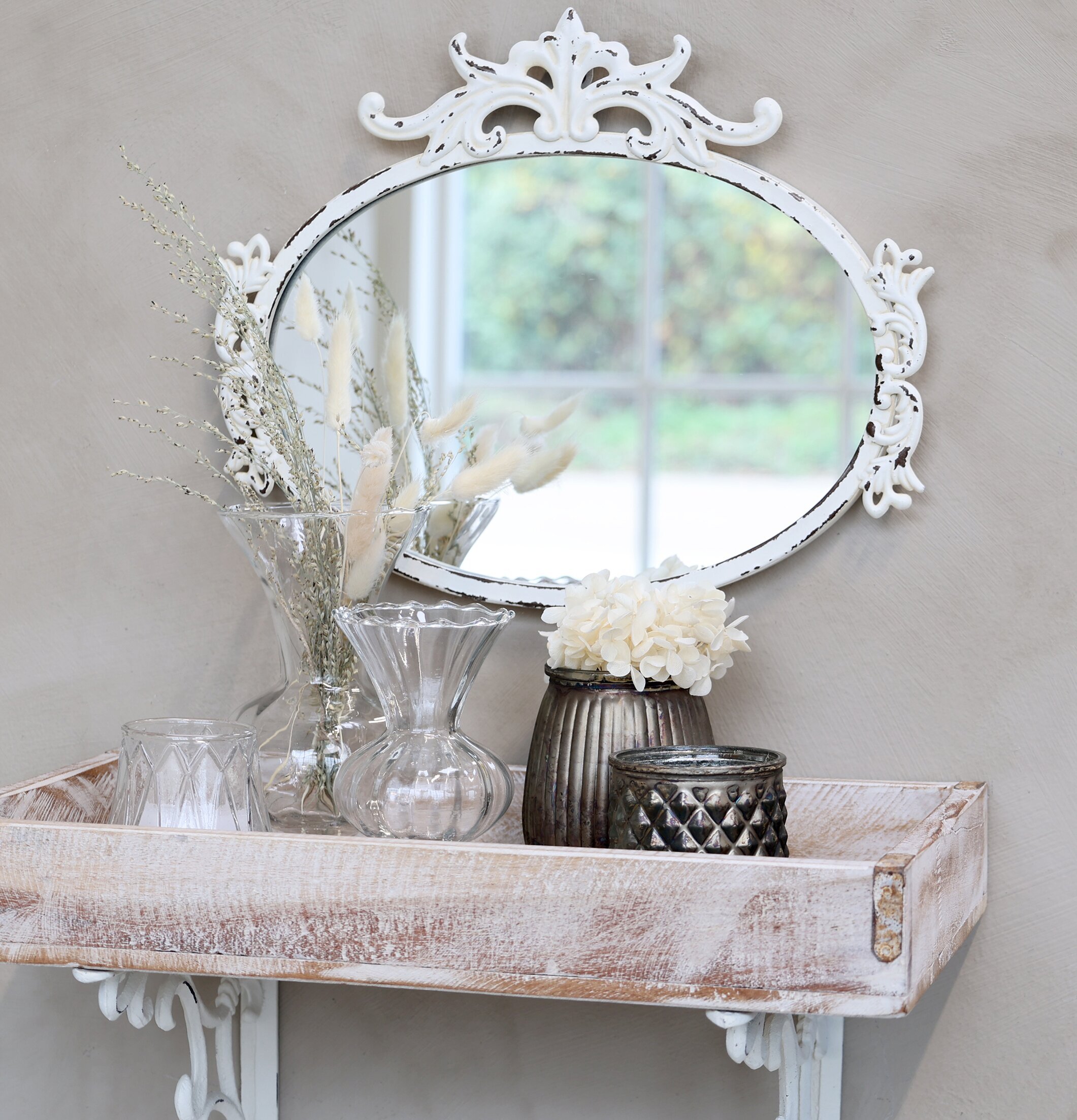 Spegel Med Dekor Antik Creme från Chic Antique med hylla