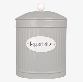 Bild av beige plåtburk för pepparkaksförvaring