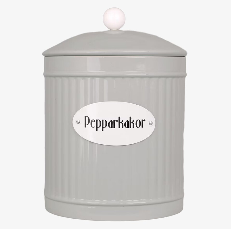 Bild av beige plåtburk för pepparkaksförvaring