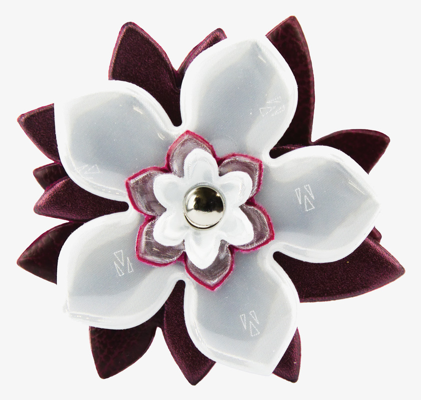 Reflexbrosch Vit/Vinröd från Glimmis med reflekterande blad