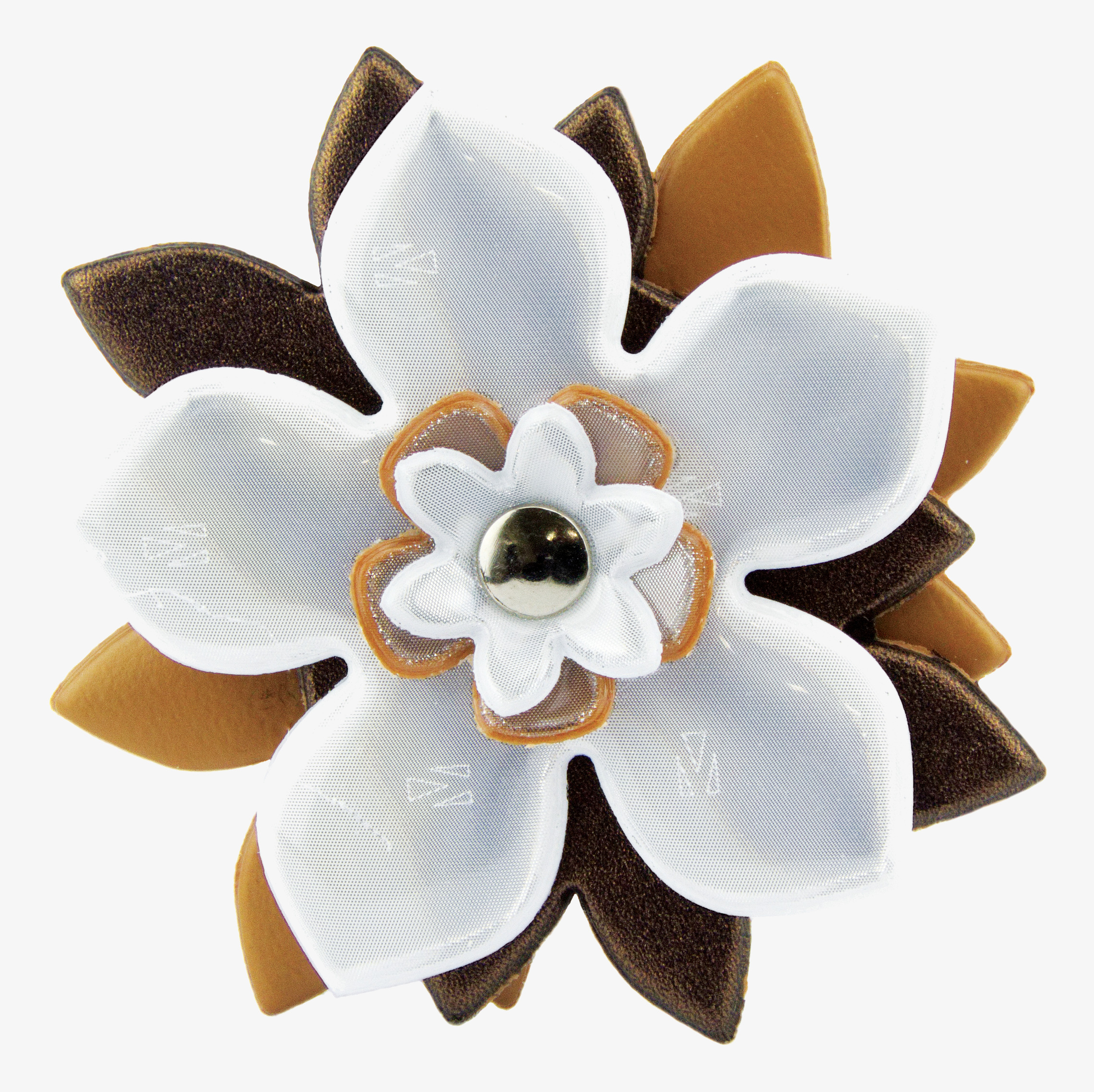 Reflexbrosch Vit/Brun från Glimmis i form av en blomma