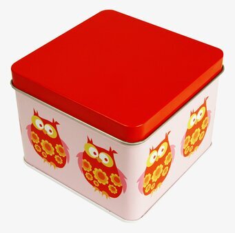 Liten box - Röda ugglor från Blafre med lekfullt mönster