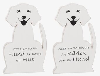 Stående Hund Med Text från Different Design, två vita figurer