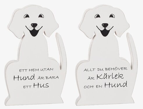 Stående Hund Med Text från Different Design, två vita figurer
