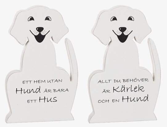 Stående Hund Med Text från Different Design, två vita figurer