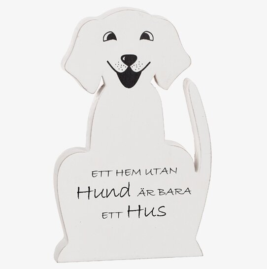 Stående Hund Med Text från Different Design i vitmålat trä