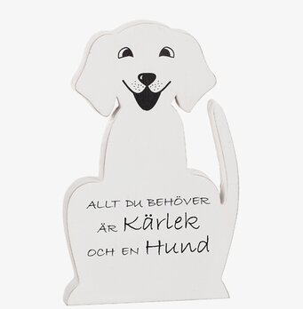Stående Hund Med Text från Different Design, vit träfigur