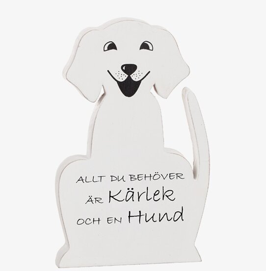 Stående Hund Med Text från Different Design, vit träfigur
