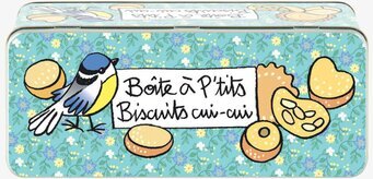 Bild av dekorativ plåtburk med färgglatt blomstertryck