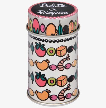 Bild av färgglad och lekfull plåtburk för tandpetare